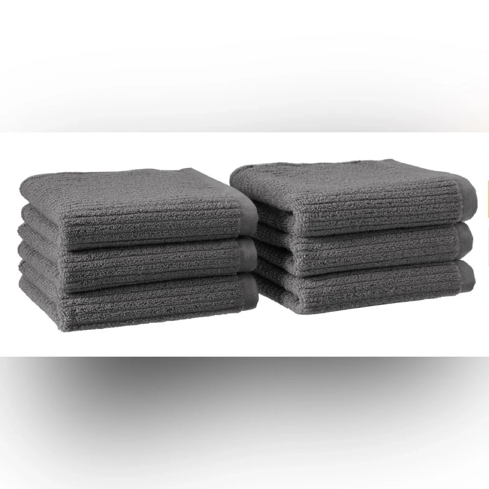 Amazon Aware 100% Organic Cotton Plush Washcloths, 6-Pack, Dark Gray Pack Of 6)